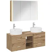vidaXL Badkamermeubel Set 4 st Artisanaal eiken Bewerkt hout en glas