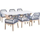 Beliani OLBIA - Tuinset met 6 stoelen - Wit/Donkerblauw - Acaciahout