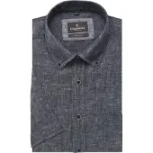 Casa Moda Overhemd donkerblauw wijde fit gemeleerd korte mouw
