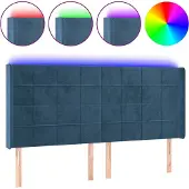 vidaXL Hoofdbord LED 163x16x118/128 cm fluweel donkerblauw