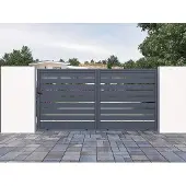 Vente-unique Schuifpoort van opengewerkt aluminium L374 x H180 cm antraciet - PRIMO