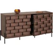 Mendler Dressoir -M44, ladekast dressoir, 3D vlechtwerk design push-to-open deuren 152x80x40cm, bruin