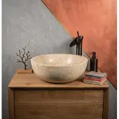 Teakea Blanco | Marmeren waskom | 40 cm Rond | Crème Wit