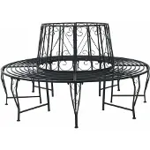 vidaXL Boom Bank Ø 160 x 89 cm Staal Zwart Rond