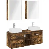 vidaXL Badkamermeubel Set 5 st Gerookt eiken Bewerkt hout en glas