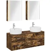 vidaXL Badkamermeubel Set 5 st Gerookt eiken Bewerkt hout en glas
