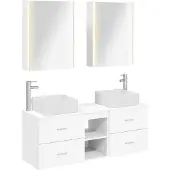 vidaXL Badkamermeubel Set 5 st Wit Bewerkt hout en glas