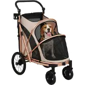 PawHut Huisdierwagen-Aluminium, Oxford-stof-94L x 69B x 118H cm-Bruin