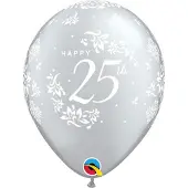 Qualatex 25e verjaardag Damask Latexballonnen (Pakket van 6) (Zilver)