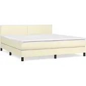 vidaXL Boxspring met matras kunstleer crèmekleurig 160x200 cm