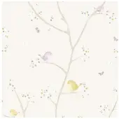 Casadeco My Little World stof birdie paars grijs lime