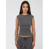 Busem Geribbelde Mouwloze Blouse met Ronde Hals