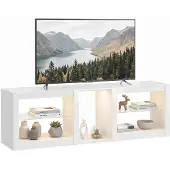 HOMCOM TV Stand-Spanplatte, Glas-Hochglanzweiß