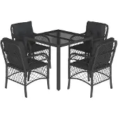 vidaXL 5-delige Tuinset met kussens poly rattan zwart