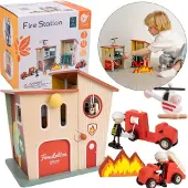 ClassicWorld houten brandweerkazerne speelset met accessoires.