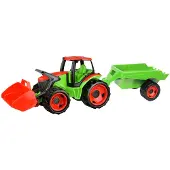 Lena GIGA TRUCKS: Tractor met frontlader en aanhanger, rood/groen
