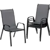 Happiq Terrasstoelen – Voor buiten & eetkamer – Stapelbaar, hoge rugleuning, weerbestendig – Donkergrijs