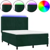 vidaXL Boxspring met matras en LED fluweel donkergroen 140x200 cm
