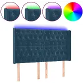 vidaXL Hoofdbord LED 163x16x118/128 cm fluweel donkerblauw