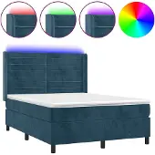 vidaXL Boxspring met matras en LED fluweel donkerblauw 140x200 cm
