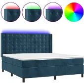 vidaXL Boxspring met matras en LED fluweel donkerblauw 160x200 cm