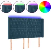 vidaXL Hoofdbord LED 147x16x118/128 cm fluweel donkerblauw