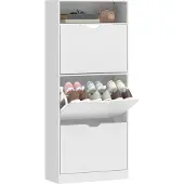 HOMCOM Klep-Schoenenkast-MDF-60L x 26B x 140H cm-Wit