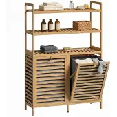 HOMCOM Badkamerrek-Bamboe, non-woven stof-80L x 30B x 118H cm-Eiken