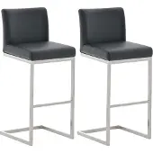 CLP Paros Set van 2 barkrukken - RVS Frame - Rugleuning & Voetsteun - Draagkracht 240 kg - Design Barkruk - Kunstleer - bruin