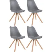CLP Set van 4 stoelen Toulouse Square met vierkante houten poten | Kleur: grijs. Frame: naturel