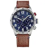 Tommy Hilfiger Horloge van roestvrij staal met bruine leren band voor heren 1791066 UK