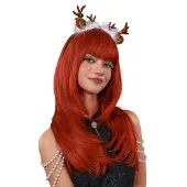 INF Kerst lange natuurlijke rechte haarpruik met pony DarkRed