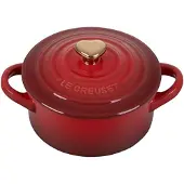 Le Creuset Cerise met Gouden Hartknop Steengoed Mini Ronde Cocotte, 8 oz