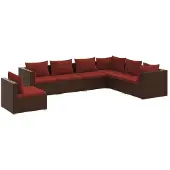 vidaXL 7-delige Loungeset met kussens poly rattan bruin