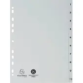 Exacompta 20x Tabbladen met bedrukte tabs in gerecycled PP - 10 tabs - 1 tot 10 - A4 - Grijs - 1710E