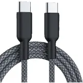Wigento USB-C oplaadkabel, 60W snelladen, nylon kabel, 3 meter, zwart, universeel