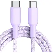 Wigento USB-C oplaadkabel, 60W snelladen, nylon kabel, 1 meter, paars, universeel
