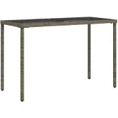 vidaXL Tuintafel met glazen blad 115x54x74 cm poly rattan grijs