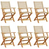 vidaXL Tuinstoelen 6 st inklapbaar poly rattan en massief hout beige