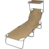 vidaXL Ligbed met luifel inklapbaar staal taupe