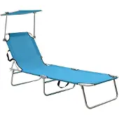 vidaXL Ligbed met luifel inklapbaar staal turquoise en blauw