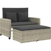 vidaXL Tuinbank 2-zits met kussens poly rattan lichtgrijs