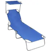 vidaXL Ligbed inklapbaar met luifel aluminium blauw