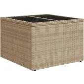 vidaXL Tuintafel met glazen blad 55x55x37 cm poly rattan beige