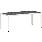 vidaXL Tuintafel met glazen blad 190x90x75 cm poly rattan wit