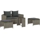 vidaXL 5-delige Tuinbankstel met kussens stapelbaar poly rattan grijs
