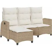 vidaXL Verstelbare tuinbank met kussens L-vormig beige poly rattan