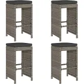 vidaXL Tuinbarkrukken met kussens 4 st poly rattan grijs