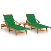vidaXL Ligstoelen 2 st met tafel en kussens massief acaciahout