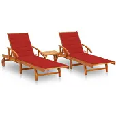 vidaXL Ligstoelen 2 st met tafel en kussens massief acaciahout